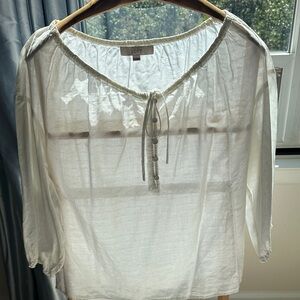 LOFT Women's Cream Tie-Front Blouse